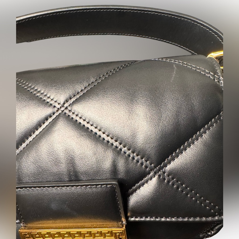 Versace La Medusa Black Quilted Calfskin Shoulder Bag - Gold Greca Hardware - Picture 6 of 13